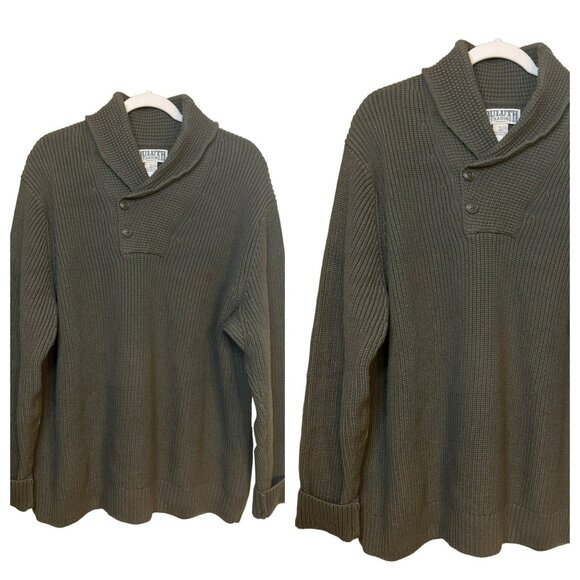 DULUTH TRADING CO Men's Olive Green Wool Blend Heavy Knit Sweater Elbow SZ Large - Picture 1 of 6